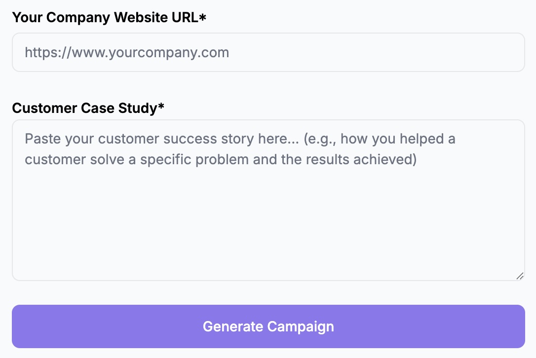 Simple input form for campaign setup